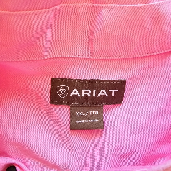 Ariat Size XXL Mens Pink Cotton Twill Button Up Collared Shirt Long Sleeve Roomy - Picture 5 of 9